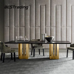 High quality customized dinning room furniture wooden or marble table stainless steel base dining table set
