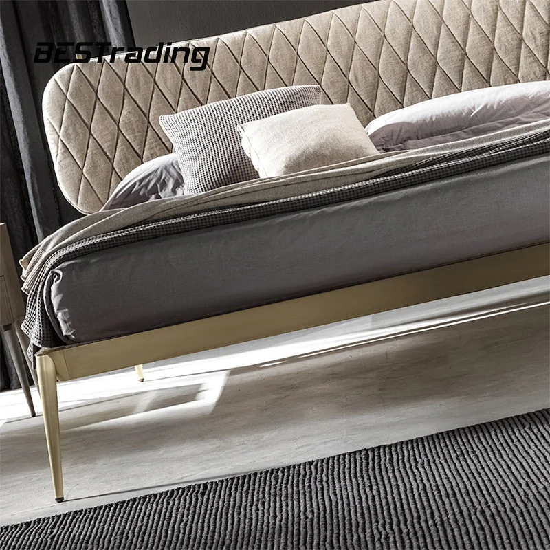 Light luxury bedroom furniture double bed nordic minimalist  fabric bed