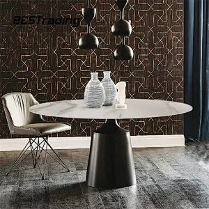 Modern round nature white marble dining table