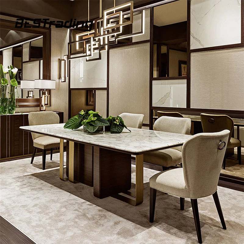 Modern Light Luxury Living Room And Dining Table Marble Top With Beautiful Table Feet Marble Dining Table