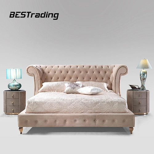 Italy Design Bed Furniture Chesterfield Button Tufted King Size Bed