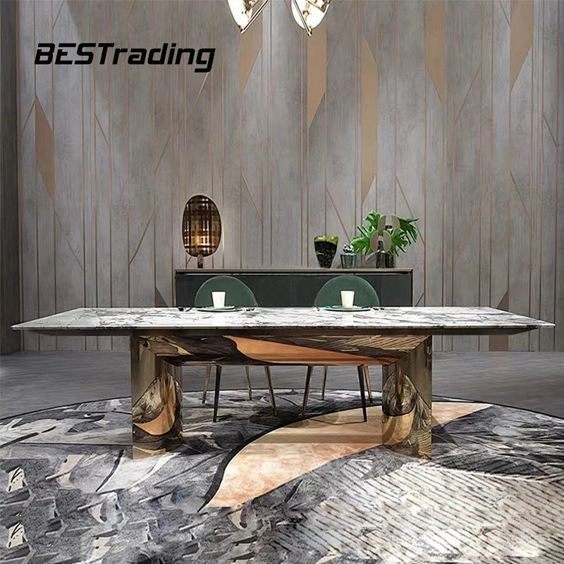 Italian design metal table light luxury marble top table set dining table