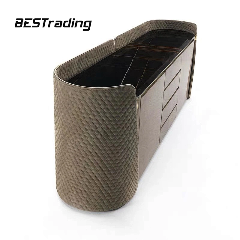 European Design Dinning Room Furniture Modern Sideboards Leather Cabinet Marble Top Sideboard
