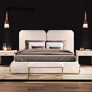 High End Customized Modern Villa bedroom furniture set Leather Double Bed With Luxury bed Headboards