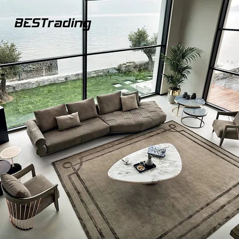 Customized Modern luxury home furniture sofa living room nubuck leather sofa sectional luxury furniture sofa set