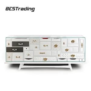 Italian Light Luxury Living Room White Sideboard Glass Black Sideboard Art Design Wooden Cabinet