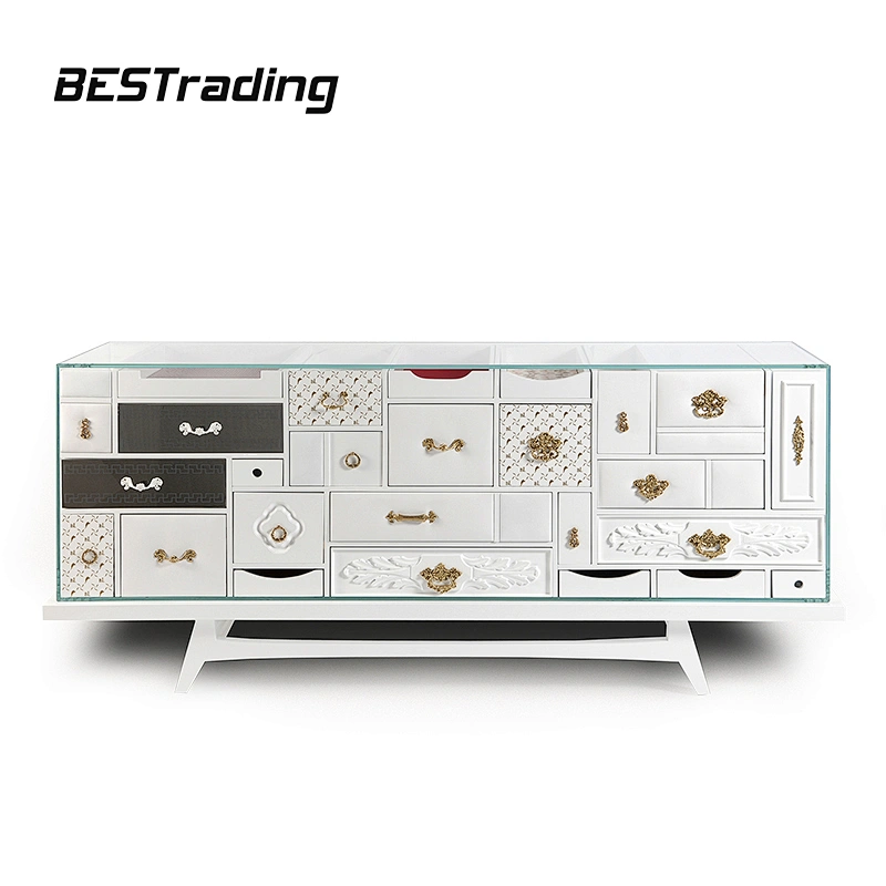 Italian Light Luxury Living Room White Sideboard Glass Black Sideboard Art Design Wooden Cabinet