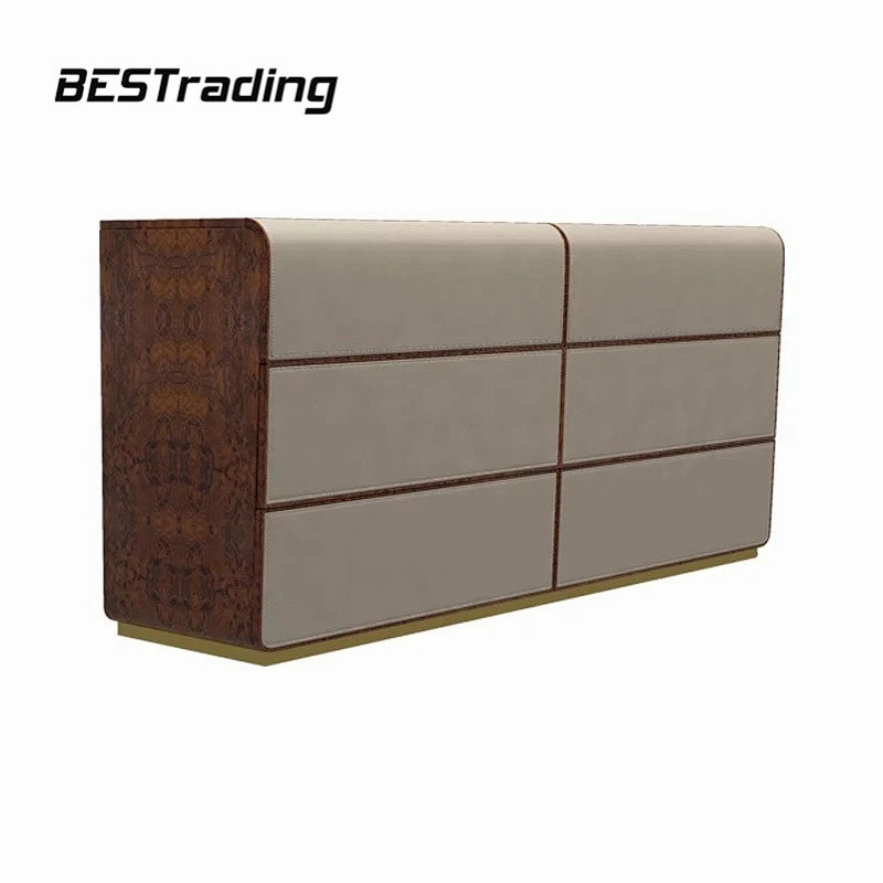 European Luxury Dinning Room Furniture Wooden Cabinet Living Room Sideboard Leather Sideboard