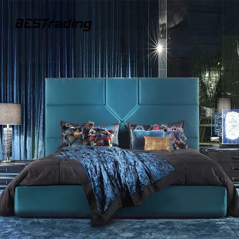 The Latest luxury bedroom furniture leather double bed with modern headboard storage Bed
