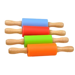 Children Wooden Kids Pink Mini Pizza Large Handle M-180 Japan Silicone Rolling Pin With Wooden