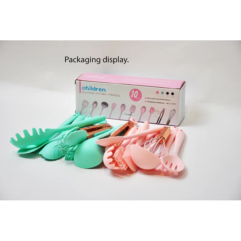 10Pcs Silicone Cooking Set Non-Stick Colorful Wholesale Pink Utensil Set Kid Kitchen Utensils