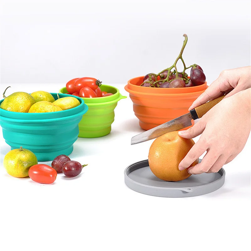 Silicone Collapsible Food Storage Foldable Travel Bowls With Lid For Out Door