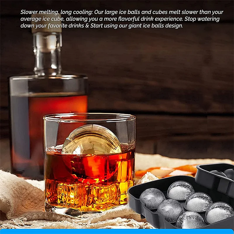 6 Large Square Ice Cube Molds Ice Cube Trays for Whiskey Big Sphere 2 Pack 6 Ice Ball Maker