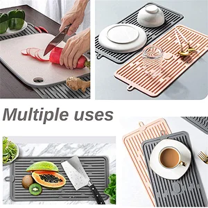 Hot Selling in Amazon Draining Sink Mat Food Grade Quick Self Dry Cleaning Folding Kitchen Silicone Dish Drying Mat
