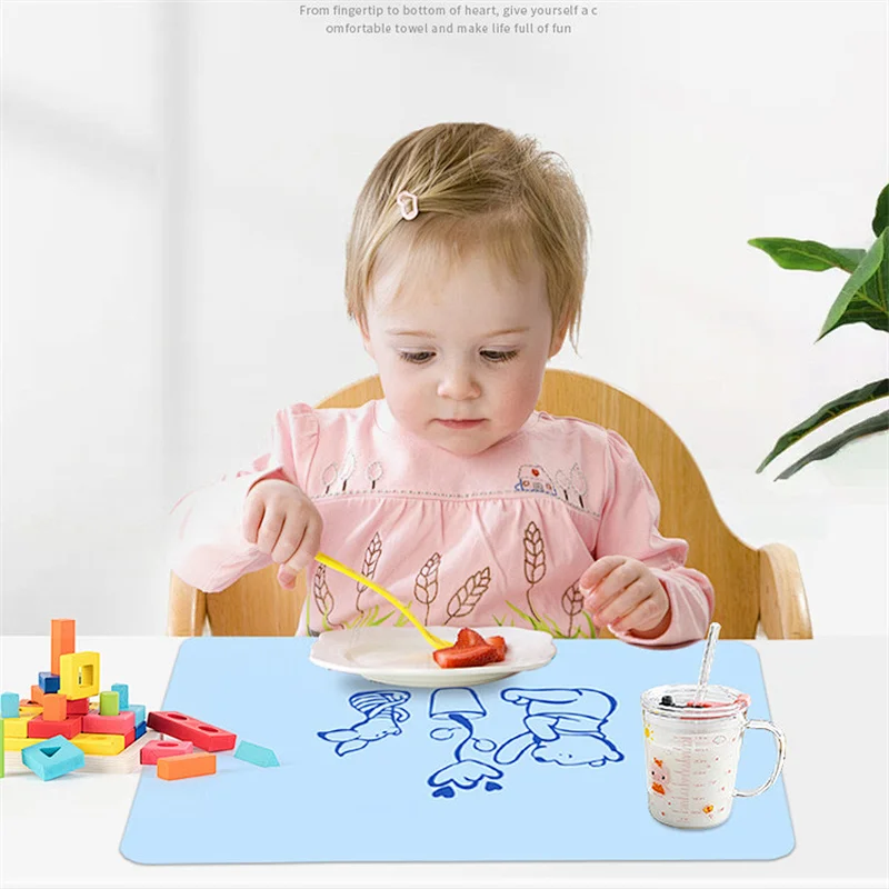 Foldable custom rectangle montessori eco-friendly coloring kids baby silicone placemat