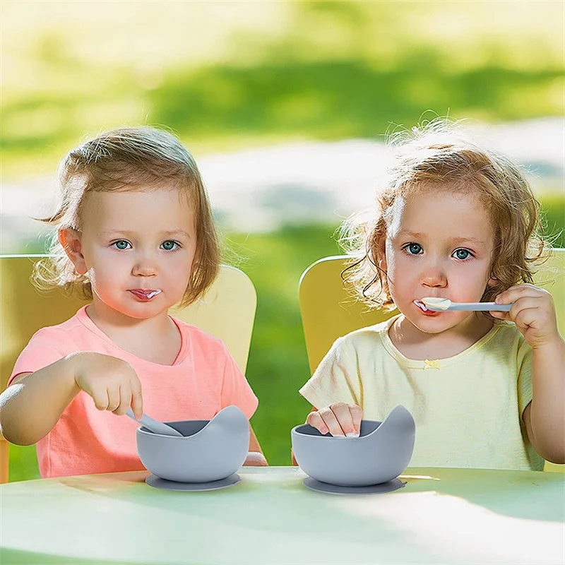 Silicone Baby Feeding Set Bowl With Spoon Bib Food Grade Silicone Bear Baby Bowls