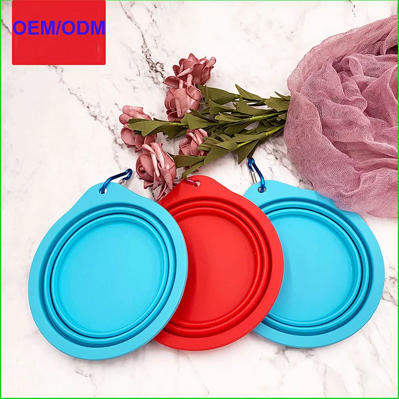 Collapsible Pet Silicone Dog Food Water Bowl Carabiner for Portable Travel Silicone Pet Bowl
