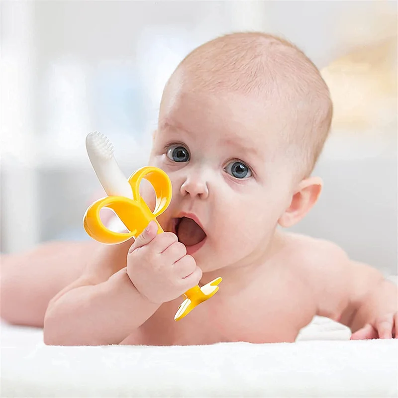 Wholesale Fruit Banana Baby Tooth Brush Teether Toy Silicone Baby Fruit Teether
