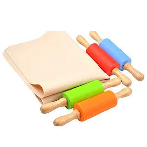 Red Custom Mini Wholesale Wooden Engraved French Kids Dough 5 Inch Silicone Rolling Pin