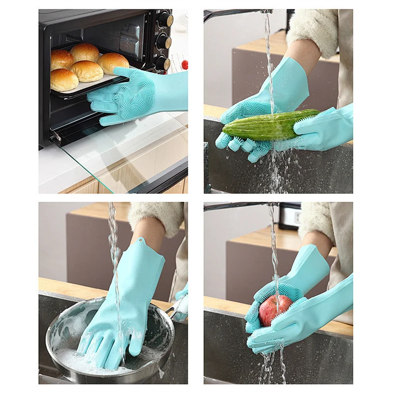 Reusable Silicone Dishwashing Brushes Gloves Silicon Kitchen Cleaning Gloves