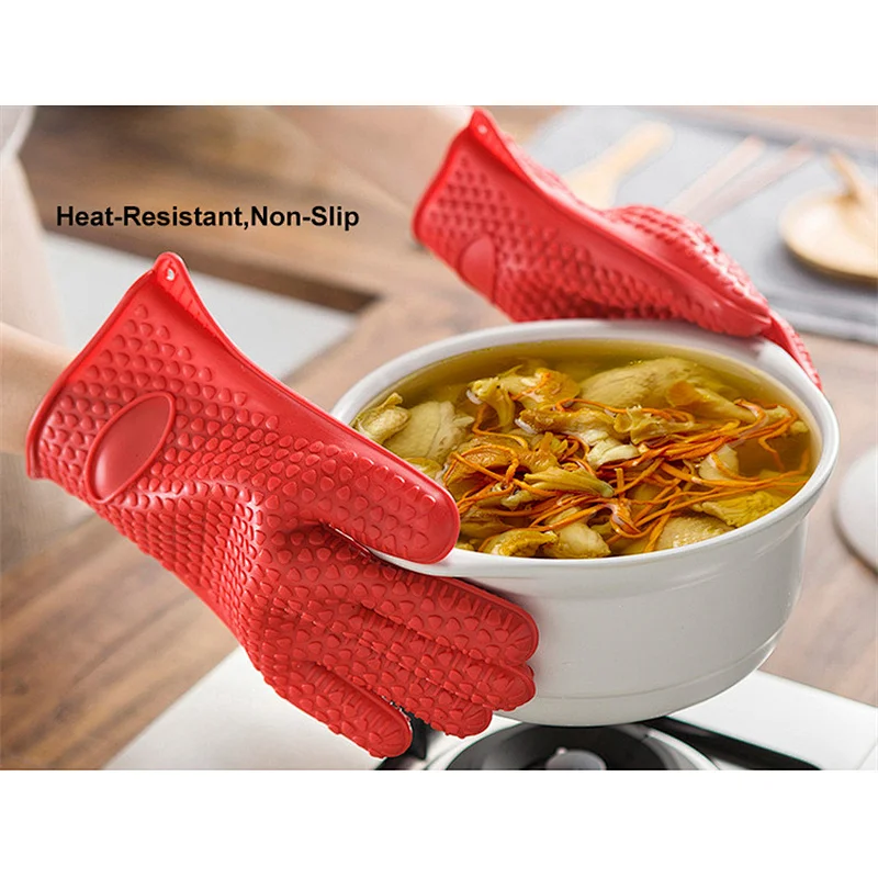 Kitchen Heat Resistant Dishwashing Cooking Silicone BBQ Grill Oven Gloves Oven Gloves Mitts BBQ Oven Mitts