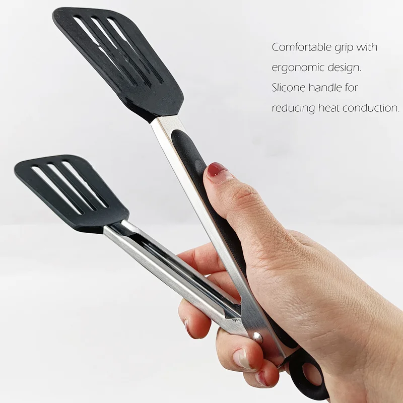 Stainless Steel Non-Stick Food Clip Tongs Kitchen Serving Metal Locking Cooking Tongs