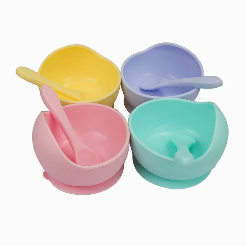 Suction Silicone Baby Bowl And Spoon Set Pink Baby Silicone Bowl