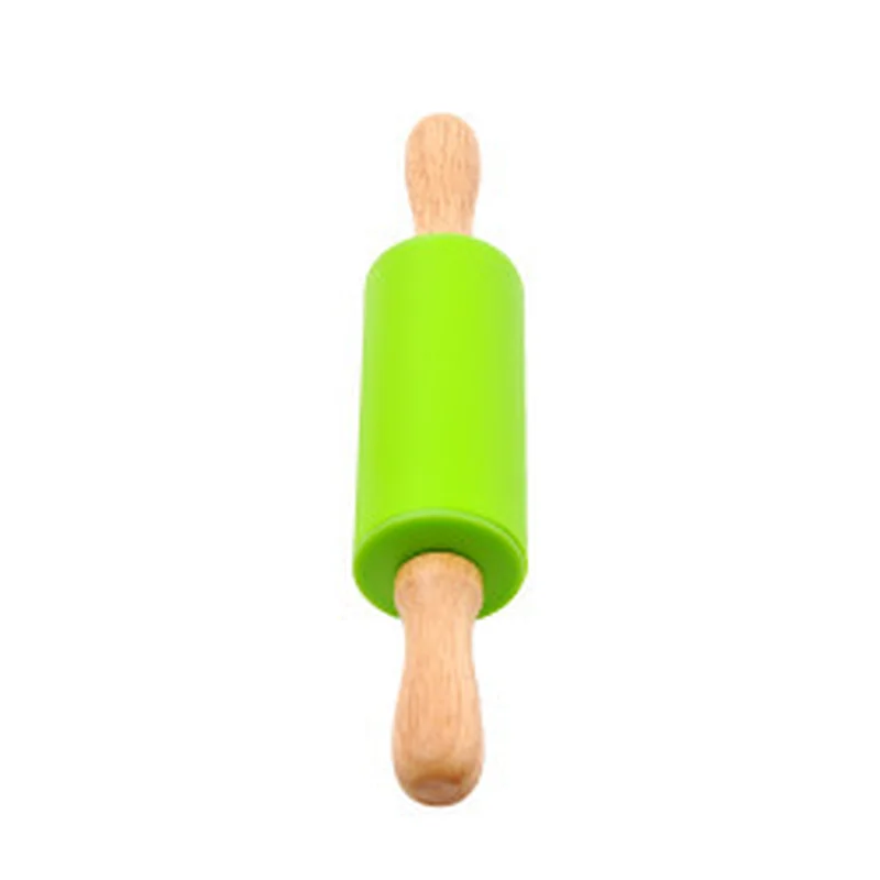 Dough With Handles Silicon With Wood Handle Mini Silicon Wooden Children Silicone Rubber Rolling Pin