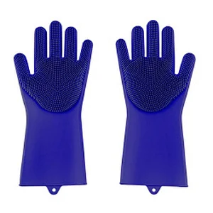 Silicone Dish Washing Gloves With Wash Scrubber Reusable Silicone Dishwashing Gloves
