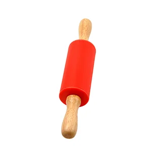 Children Wooden Kids Pink Mini Pizza Large Handle M-180 Japan Silicone Rolling Pin With Wooden