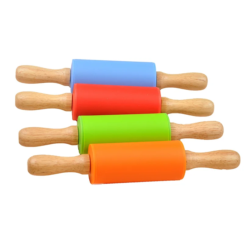 Red Custom Mini Wholesale Wooden Engraved French Kids Dough 5 Inch Silicone Rolling Pin