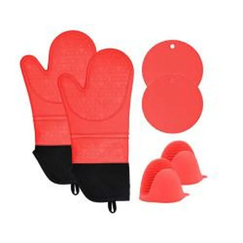 Silicone Oven Mitts and Pot Holders Set, 6 Piece Set with 2 Hot Pads