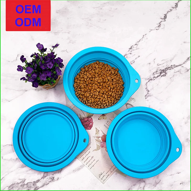 Collapsible Pet Silicone Dog Food Water Bowl Carabiner for Portable Travel Silicone Pet Bowl