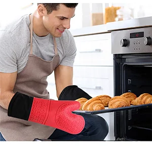 Non-Slip Waterproof Heat Resistant Silicone Cotton Gloves Oven Mitts