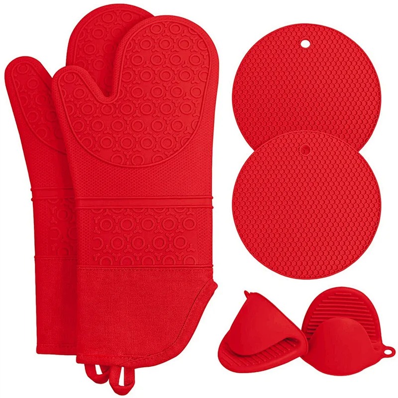 Gloves Silicone Oven Mitts And Pot Holders Sets Oven Mitts Pot Holders 6pcs Set