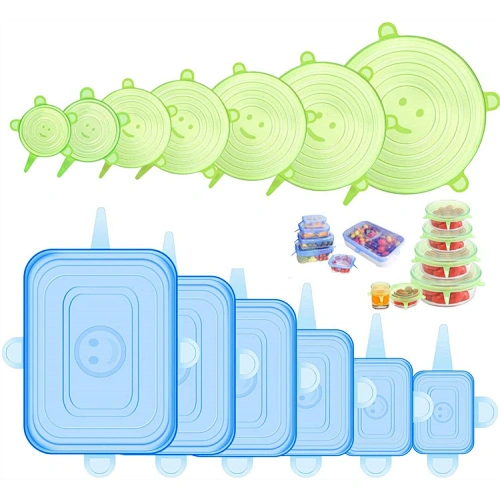 12 Pieces Hot Selling Reusable Resizable Reyseable Stretch And Used Silicon Lids Great For Kitchen Dishes Stretch