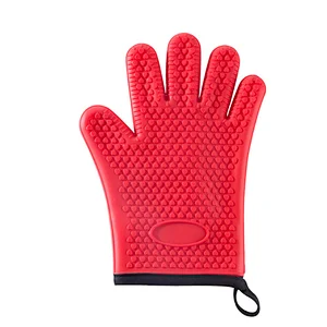 28cm Five Fingers Silicone Oven Glove With Cotton Fingers Silicone Oven Glove With Cotton Quilted