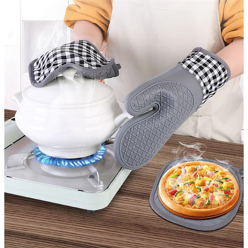Custom Logo Heat Resistant Silicone Oven Cotton Mitt Cooking Gloves Oven Mitts