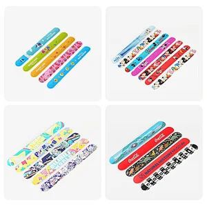 Custom Slap Bracelets Wholesale Custom Glitter Kids Christmas Logo Printing Silicone Slap Band