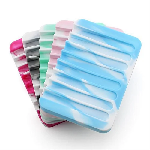 Wholesale Non-Slip Flexible Self Draining Soap Dish Customized Colors Silicone Soap Holder