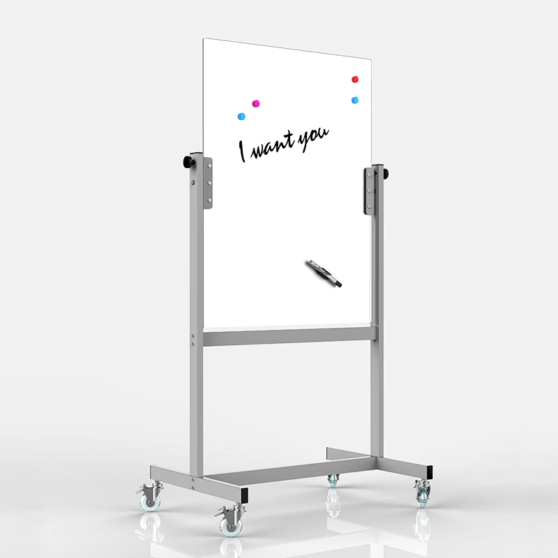 Freestanding moveable with wheel magnetic reinforced  interactive dry erase glass whiteboard GB-03