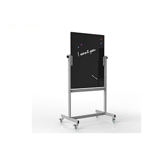 Mobile Glass Whiteboard Freestanding moveable with wheel magnetic double side interactive dry erase glass whiteboard WB11