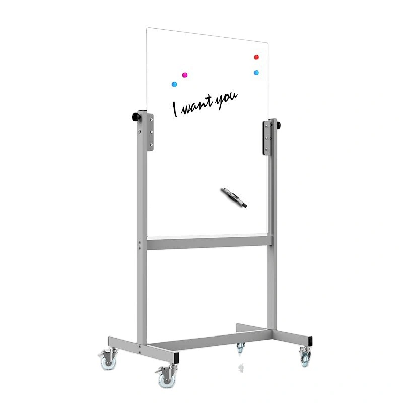 Freestanding moveable with wheel magnetic reinforced  interactive dry erase glass whiteboard GB-03