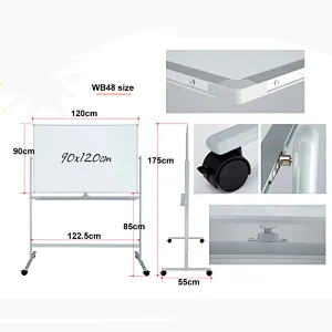 WB48 Mobile 360 degree rotation Dry Erase Double Sided Magnetic Whiteboard Stand