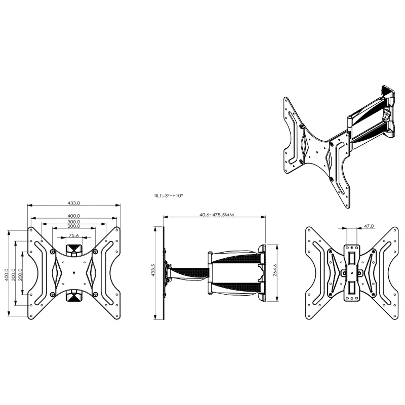 Folding LCD TV Wall Mount TV Rack Wall Mount With Super Long Arms