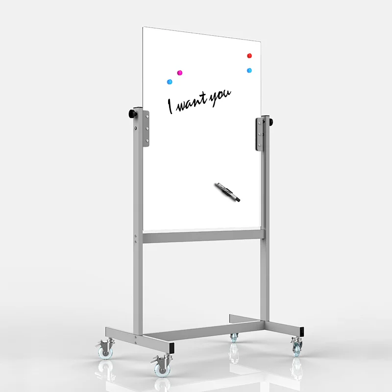 Mobile Glass Whiteboard Freestanding moveable with wheel magnetic double side interactive dry erase glass whiteboard WB11
