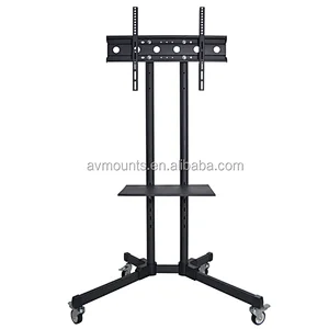 Hospital Use Modern Metal TV Trolley Stand Furniture DVD Tray With Four Swivel Casters