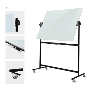 Large Mobile Double Sided 4MM Magnetic Tempered Safe Glass Whiteboard With 360 Pivot and Never Ghost Feature