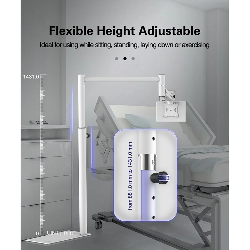 Height Adjustable Flexible Long Arm Rotate Mullti-angle for Hospital Home Use beside bed tablet mount