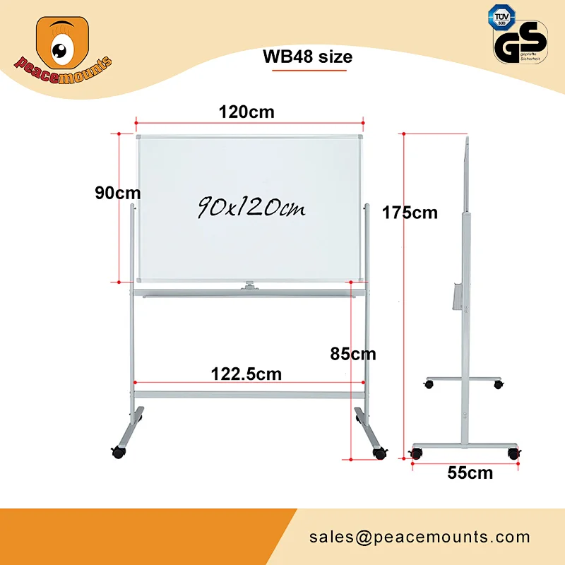 Mobile Dry Erase Double Sided Magnetic Whiteboard Stand With Aluminum Frame